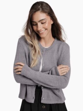 NWT NIA Gray Lavender Periwinkle Ribbed Knit Ariana Cardigan Sweater size L/XL